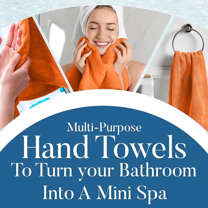 DAN RIVER 6-Pack Premium Hand Towels (16x28 Inches) - 100% Cotton, Ultra Soft, Lightweight, Highly Absorbent Towels for Bathroom, Spa, Gym, Salon, Hotel, and Travel - 550 GSM – Orange