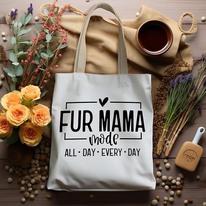 Fur Pet Mama Mom Tote Bag, Dog Cat Mom Gifts Canvas Tote Bags for Women, Gifts for Cat Dog Pet Lovers Reusable Grocery Shopping Bags