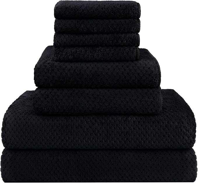 HOMEXCEL 8 Piece Bath Towel Set, Microfiber Bathroom Towel - 2 Bath Towels, 2 Hand Towels, and 4 Wash Cloths, Super Soft, Highly Absorbent Towels for Bathroom, Gym, Hotel, and Spa (Black)