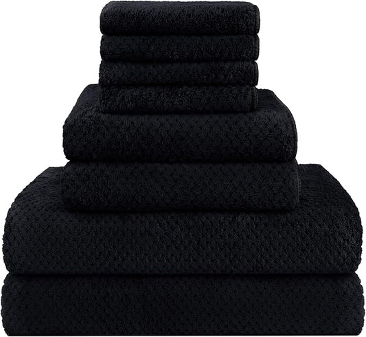 HOMEXCEL 8 Piece Bath Towel Set, Microfiber Bathroom Towel - 2 Bath Towels, 2 Hand Towels, and 4 Wash Cloths, Super Soft, Highly Absorbent Towels for Bathroom, Gym, Hotel, and Spa (Black)