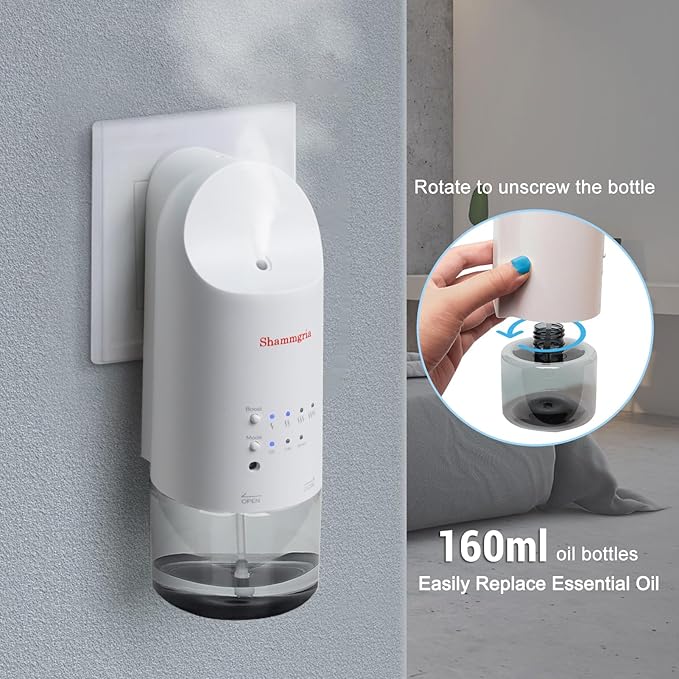 2025 Plug-in Essential Oil Diffuser – Waterless Scent Diffuser, Smart Wall Diffuser for Home, Office, & Spa, Covers Up to 500 Sq. Ft., 160ML Capacity, Portable Aromatherapy Aroma Diffuser, White