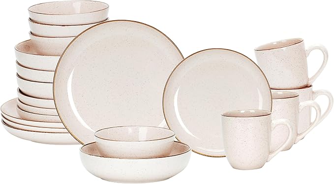 HomeVSS 20-Piece Dinnerware Set - Serves 4, Bright Glaze Peach plates and bowls sets with Speckle Effect for Microwave & Dishwasher Safe