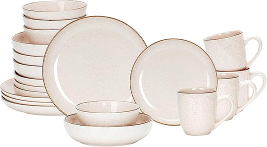 HomeVSS 20-Piece Dinnerware Set - Serves 4, Bright Glaze Peach plates and bowls sets with Speckle Effect for Microwave & Dishwasher Safe