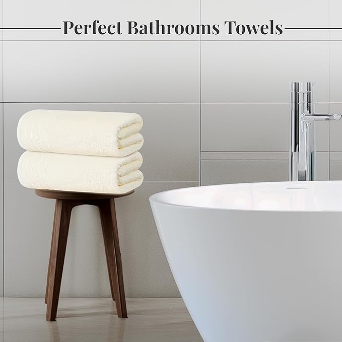 Tens Towels Pack of 4 Extra Large Bath Towels 30 x 60 Inches, 100% Cotton, Larger & Lighter Weight, Quicker to Dry, Super Soft and Absorbent, Perfect for Bathroom, Cream