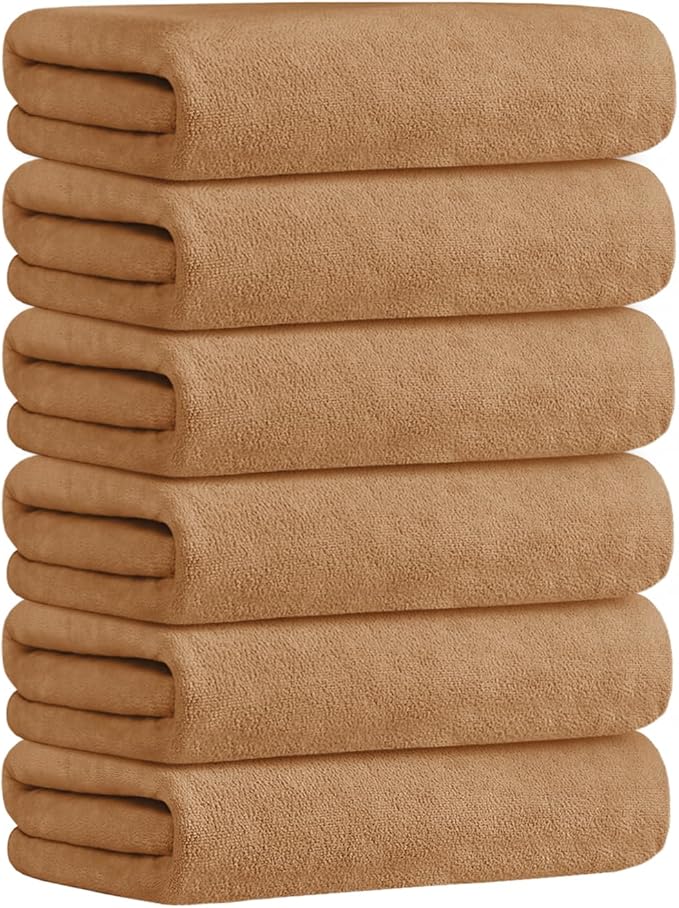 JML Microfiber Bath Towels, Extra Large Bath Towel 6 Pack 30" x 60", Oversized, Soft, Super Absortbent and Fast Drying Bathroom Towel Set for Sport, Fitness, Yoga, Beige