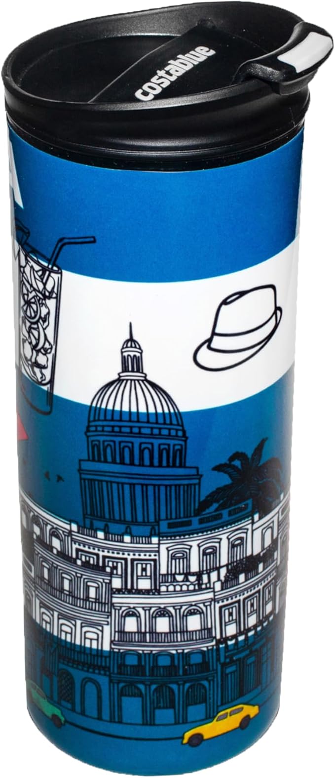Cuba Vacuum Insulated Stainless Steel Thermal Travel Mug, 16 oz, Easy Clean, Flip leak Proof Lid Cuba Flag with Icons from Cuba…