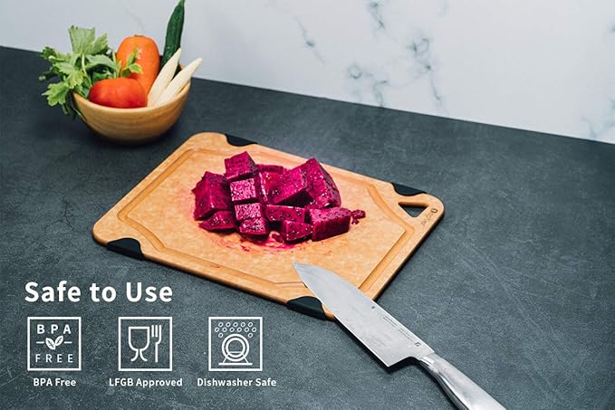 Cutting Board, Toptier Wood Fiber Cutting Board for Kitchen, Non-Slip Kitchen Wooden Chopping Board, Reversible, Eco-Friendly, Natural Wood Fiber, Large Cutting Board, 17.5 x 13-inch, Natural Slate