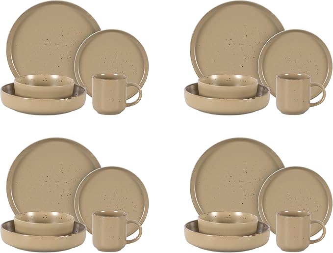 HomeVSS 20-Piece Dinnerware Set - Serves 4, Matte Beige Glaze plates and bowls sets with Speckle Effect for Microwave & Dishwasher Safe