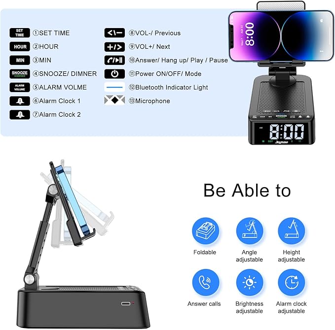 Gifts for Men and Women, Phone Stand with Bluetooth Speaker and 360° Rotable Angle Adjustable Cell Phone Holder for Home Office with HD Subwoofer Sound Fits All Phones,Tablets (Black)