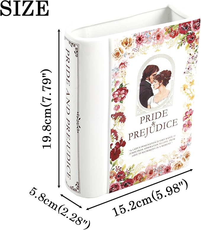 Ceramic Book Vase for Flowers, Book Flower Vases White, Book Shaped Vase, A Book About Flowers Vase, Decorative Ceramic Vases for Home, Office, Dining Table(Pride)