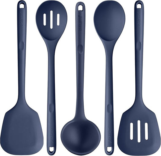 Silicone Kitchen Cooking Utensil Set: U-Taste High Heat Resistant 13.6in Kitchen Gadgets, BPA Free Non Stick Rubber Cook Accessories For Stir Frying, Serving, Basting, Mixing (5 Pieces, Midnight Blue)