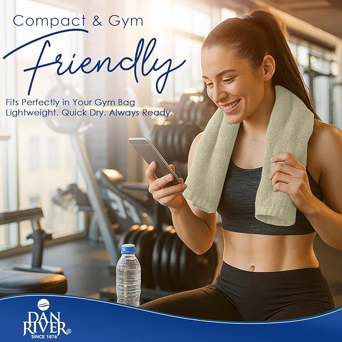 DAN RIVER 6-Pack Premium Hand Towels (16x28 Inches) - 100% Cotton, Ultra Soft, Lightweight, Highly Absorbent Towels for Bathroom, Spa, Gym, Salon, Hotel, and Travel - 550 GSM – Beige