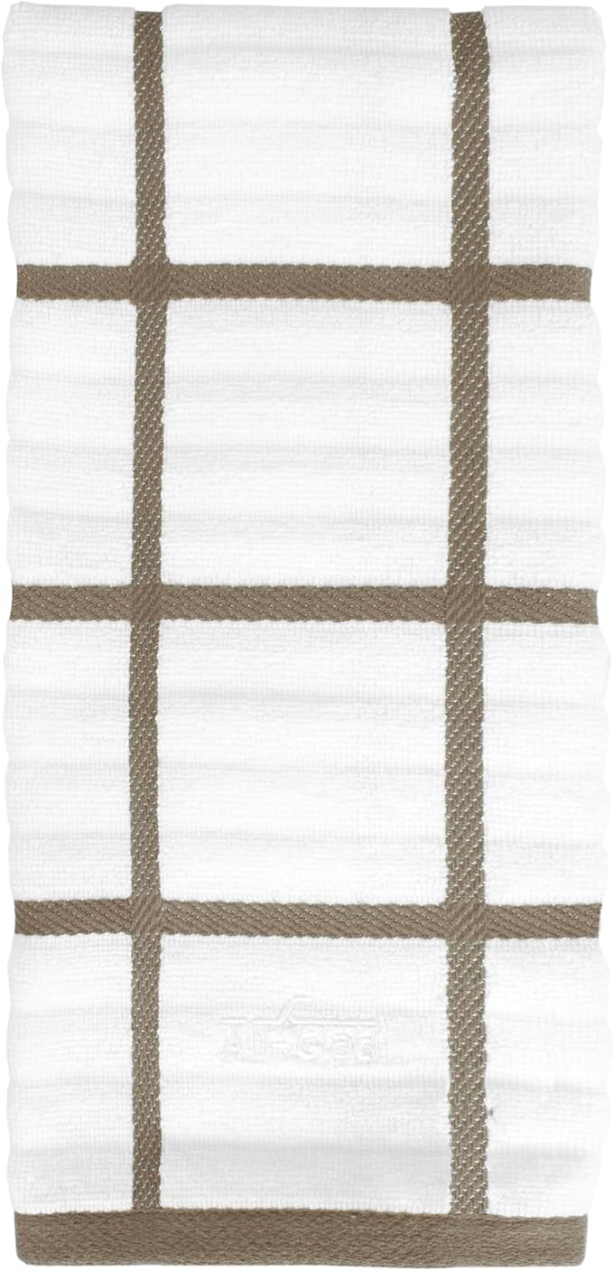 All-Clad Checked Kitchen Towel: Highly Absorbent, Super Soft Long Lasting - 100% Cotton, 17"x30" Tea Towel for Cleaning & Drying Dishes, Pans, Glassware, or Countertops, (1-Pack), Mushroom