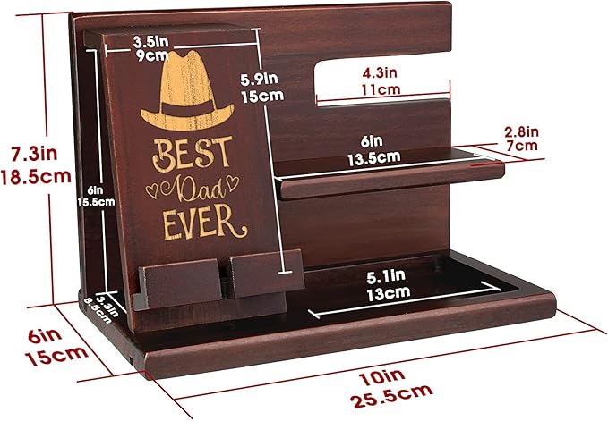 Personalized Idea For Dad - Customized Wood Phone Docking Station - Nine Styles - For Birthday Father's Dad Christmas - Nightstand with Phone Holder, Key Holder, Wallet Stand and Watch Organizer