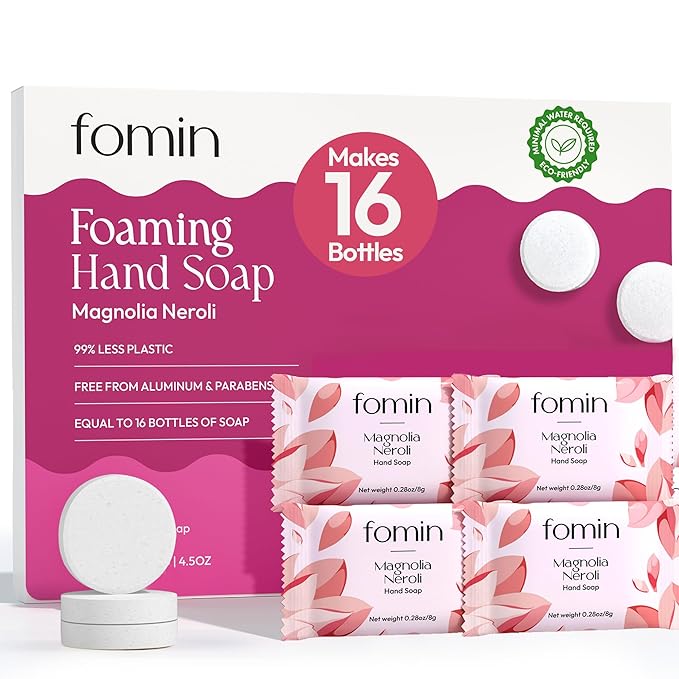 FOMIN Foaming Hand Soap Refills (16 Pack) - Magnolia Neroli Foaming Hand Soap Tablets - Skin Friendly Foam Soap Refill for Hand Wash - Makes 128 fl oz (16 x 8 fl oz)