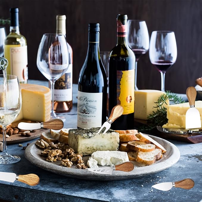 Premium 6-Piece Cheese Knife Set - Acacia Wood Handle Stainless Steel Cheese Knives for Charcuterie Board