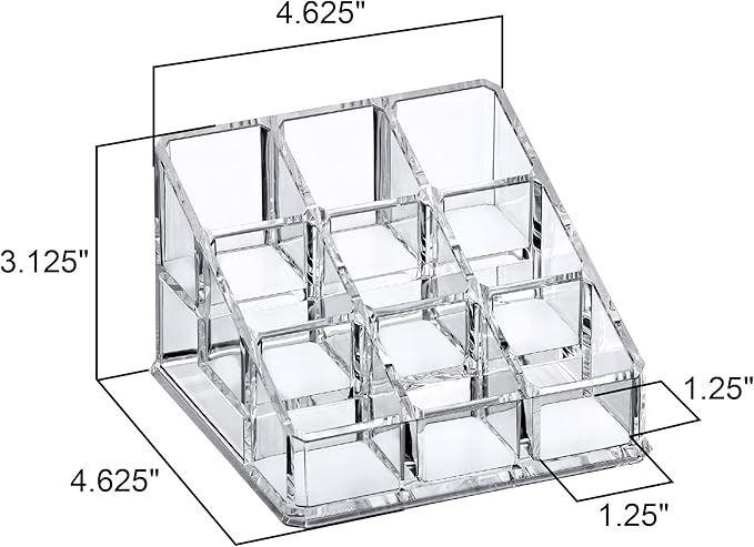 Amazing Abby - Glamour - 9-Slot Acrylic Nail Polish Organizer, Lipstick Holder, Lip Gloss Organizer, Cosmetic Storage Display, Perfect Storage Solution for Drawer, Vanity, Bathroom, and More