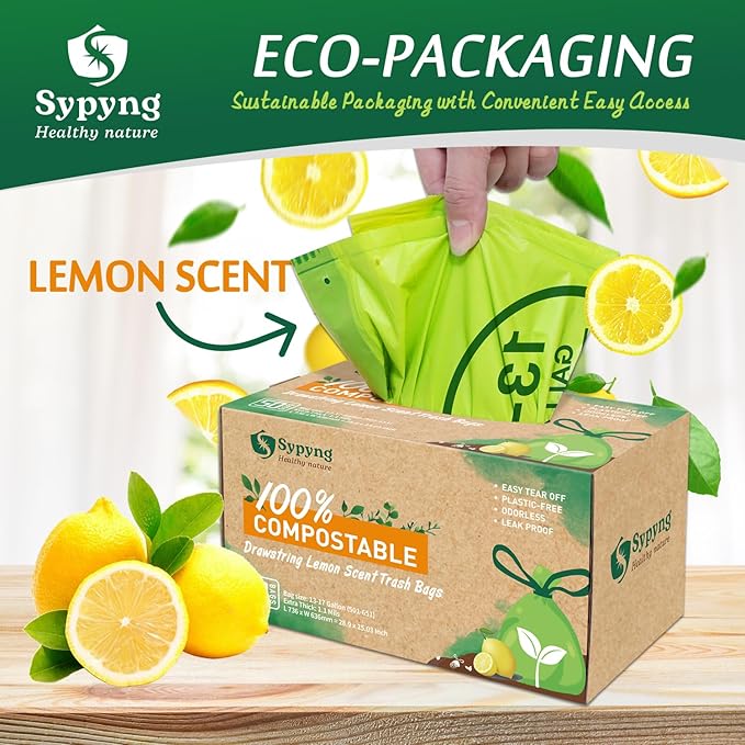 13-17 Gallon Compostable Trash Bags (50-Pack) Heavy-Duty & Durable, 1.1 Mil Thick | 100% Biodegradable for Large Bins | Certified ASTM D6400, BPI & OK Compost HOME, Eco-Friendly & Recyclable