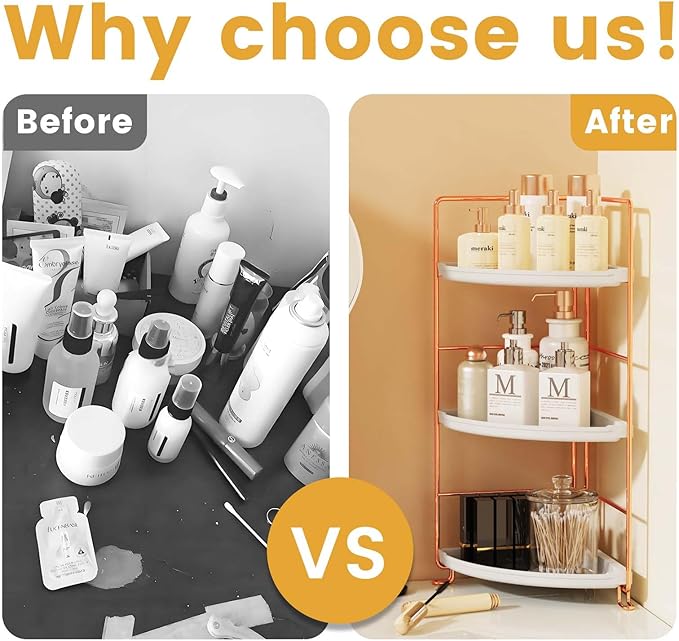 JAUNSLiANG 3-Tier Bathroom Counter Organizer Corner Bathroom Organizer Countertop, Makeup Organizer for Vanity Skincare Organizers and Storage, Perfume Organizer (Rose Gold)