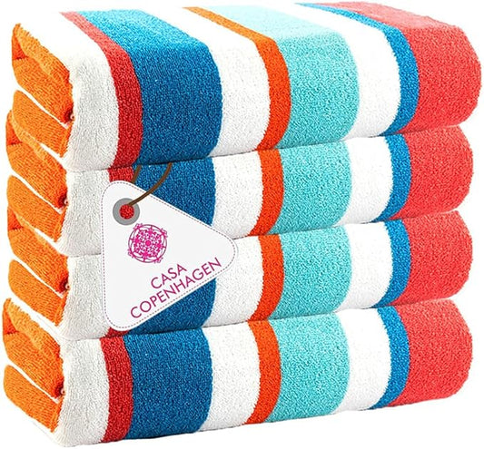 CASA COPENHAGEN Bora Bora Beach Towels Designed in Denmark Rough and Tough, Quick Dry, for Pool, Bath & Shower 30x60 inches 4 Pieces Cotton Beach Bath Towels Set - Turquoise