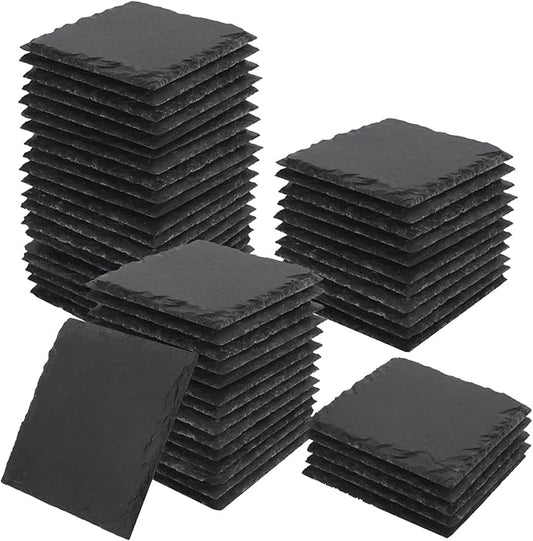 50 Pack 4 Inch Slate Coasters,Coasters for Drinks, Black Stone Coaster with Anti-Scratch Bottom, Ideal for Home Decor, Bar, Housewarming Gifts, and Laser Engraving KUKLIPJIM