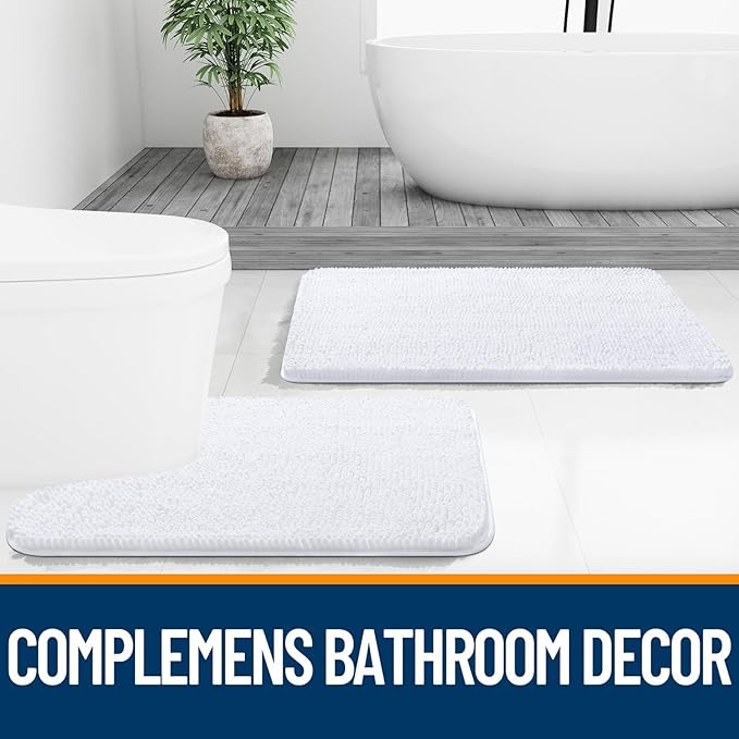 OLANLY Bathroom Rugs 47x32, Extra Soft Absorbent Chenille Bath Rugs, Rubber Backing Quick Dry, Machine Washable Bath Mats for Bathroom Floor, Tub and Shower, Home Decor Accessories, White