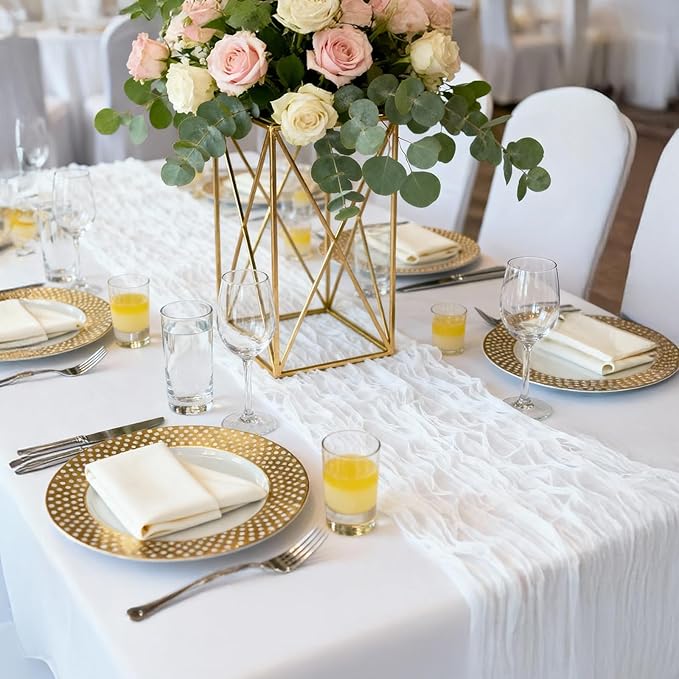 Suream 12 Packs Cheese Cloth Table Runner, 35 x 120 Inch Long Table Runner for Wedding Party Baby Shower Birthday Home Decorations(White)