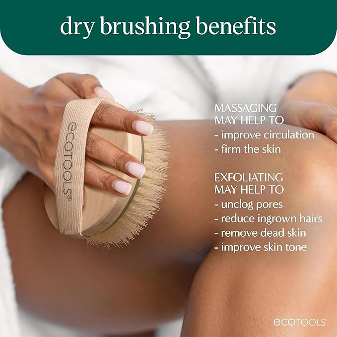 EcoTools Dry Body Brush for Circulation, Dead Skin Removal + Sage Green Silicone Body Scrubber & Massager for Exfoliating, Cleansing & Circulation, Self-Care Gifts
