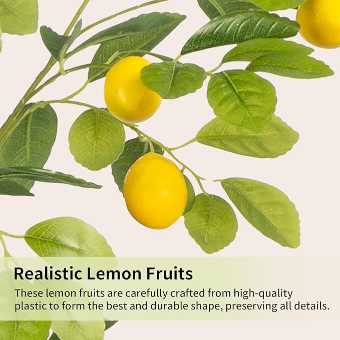 Artificial Lemon Tree 5FT Tall Faux Lemon Tree 5 Feet Fake Lemon Tree Faux Plants with Realistic Trunk and Lifelike Leaves and Fruits for Home Office Decor (Lemon Tree, 5 FT)