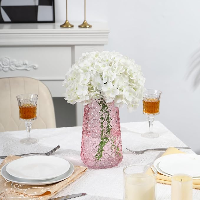 Glass Vase, Pink Flower Vase for Bouquet, Large Glass Vases for Flowers, Modern Vases for Living Room, Bedroom, Dining Table, Office, Kitchen, Wedding, 9 Inches