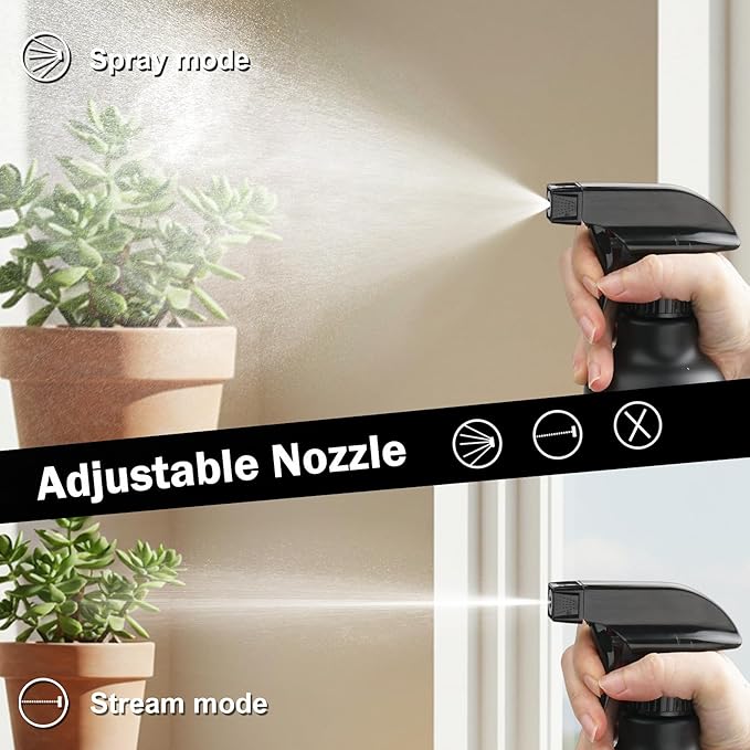 Spray Bottles Plastic Spray Bottle for Hair Mist/Stream Heavy Duty Empty Spray Bottles for Cleaning Solutions, Plants, Cooking (16.9oz-Black)