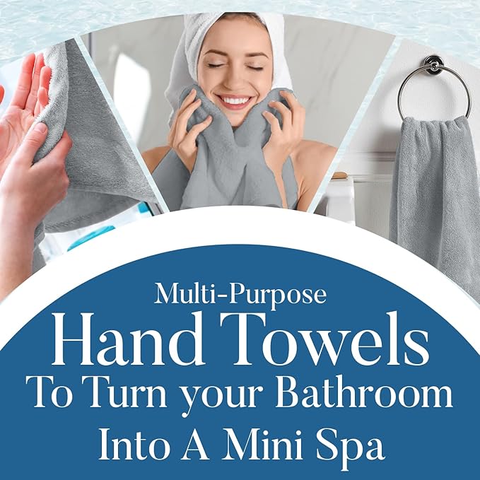 DAN RIVER 6-Pack Premium Hand Towels (16x28 Inches) - 100% Cotton, Ultra Soft, Lightweight, Highly Absorbent Towels for Bathroom, Spa, Gym, Salon, Hotel, and Travel - 550 GSM - Silver