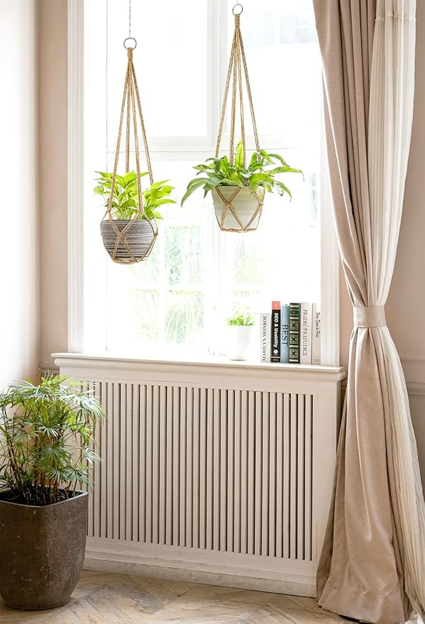 Dahey Macrame Plant Hanger Indoor Hanging Planter Basket Handmade Woven Cotton Rope Flower Pot Decorative Crochet Plant Holder Stand for Boho Home Decor No Tassels,35 Inch,Set of 2, Brown