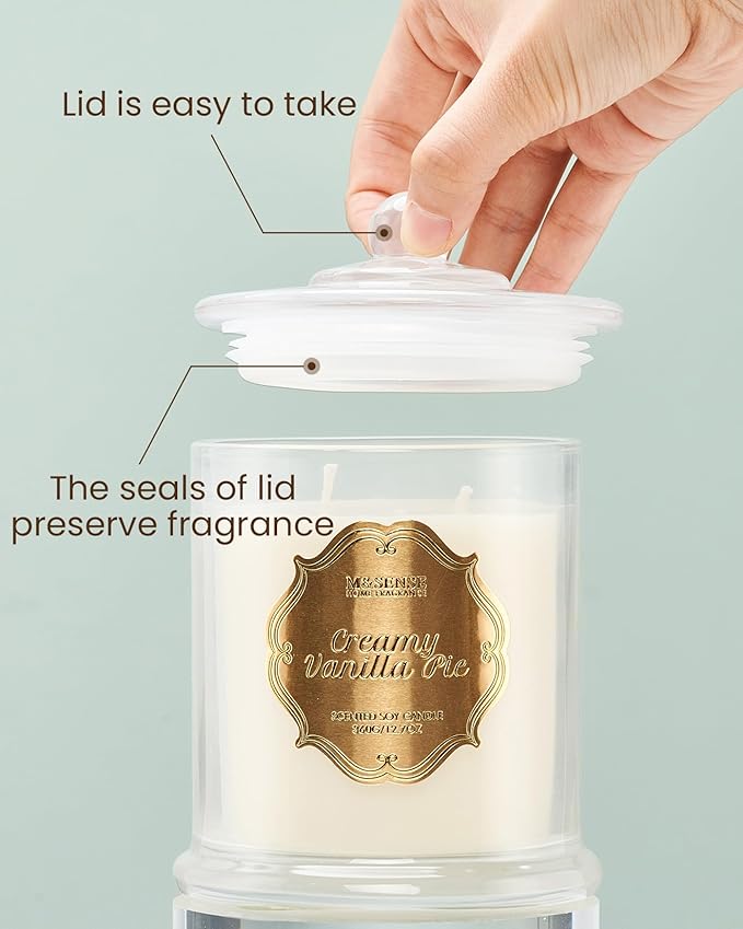 M&SENSE Vanilla Candles for Home Scented, Organic Soy Candles Non Toxic Fall Winter, 12.7oz Large Jar Candle 75 Hours Long Lasting Slow Burning, Strong Scented Housewarming Thanksgiving Christmas Gift