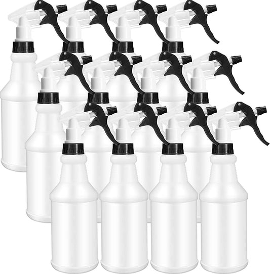 Eccliy 12 Pcs 16 Oz Plastic Spray Bottle, Adjustable Empty Reusable Sprayer for Cleaning, Planting, Water, Bathroom and Kitchen, BBQ, Commercial and Residential(Black&white,Original)
