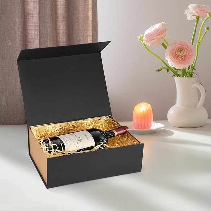 Ditwis 12x9x4 Inches Gift Box with Magnetic Closure Lid, Black-Gold Magnetic Box for Wedding, Groomsmen Bridesmaid Proposal, Birthdays, Mother's Day