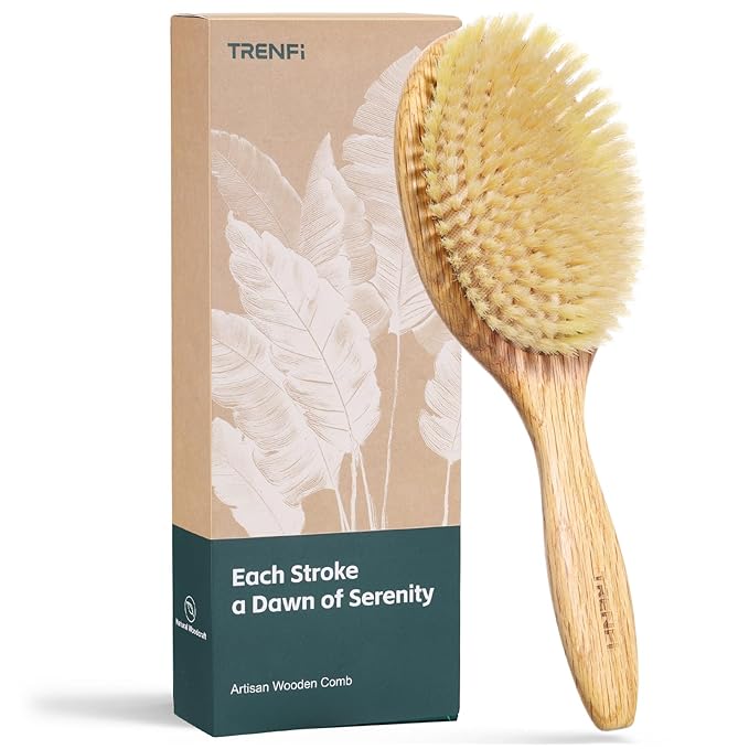 Heritage Oak Boar Bristle Hair Brush | 100% First-Cut Natural Bristles for Shine & Smoothing | Soft Scalp Massage | Luxury Grooming for Fine, Short Hair & Men's Styling (Finishing Tool)