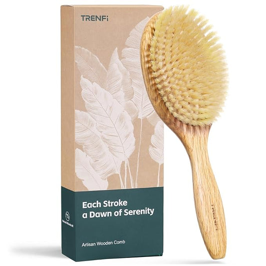 Heritage Oak Boar Bristle Hair Brush | 100% First-Cut Natural Bristles for Shine & Smoothing | Soft Scalp Massage | Luxury Grooming for Fine, Short Hair & Men's Styling (Finishing Tool)