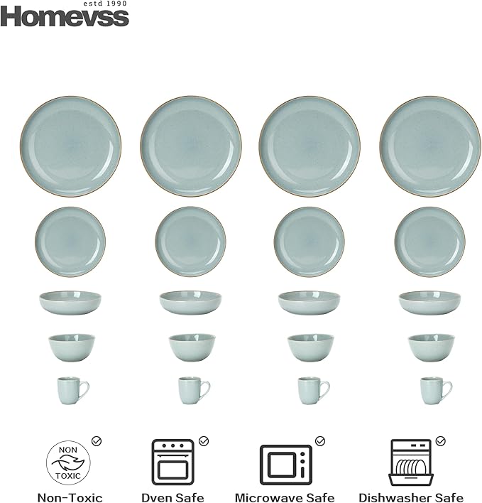 HomeVSS 20-Piece Dinnerware Set - Serves 4, Bright Glaze Grey plates and bowls sets with Speckle Effect for Microwave & Dishwasher Safe
