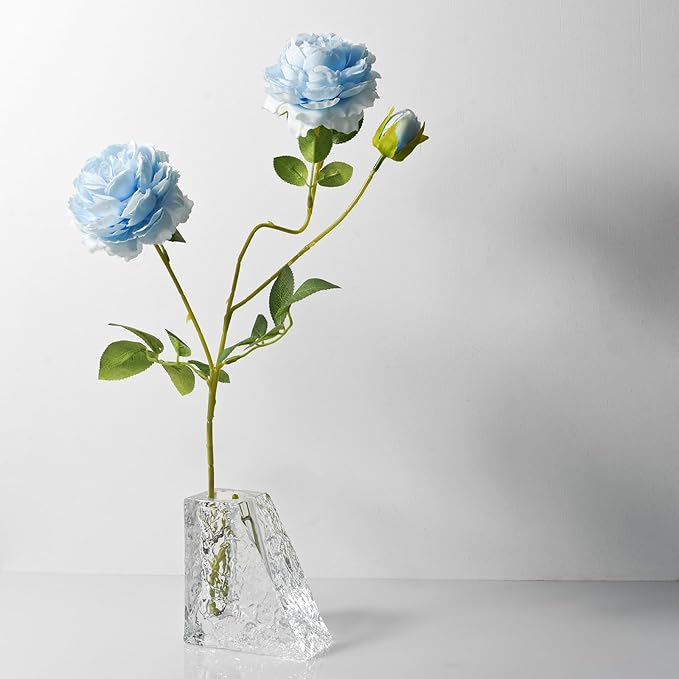 Crystal Flower Vase with Glacial Texture, Clear, Handcrafted Centerpiece for Wedding, Home Decor, Table Display