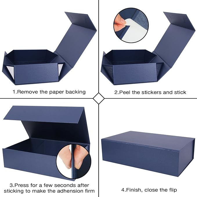Aimyoo Navy Blue Collapsible Gift Box with Magnetic Closure Lids 10.5x7x3 in, Bridesmaid Groomsmen Proposal Box, Medium Rectangle Box for Present Graduation Storage 3 Pack