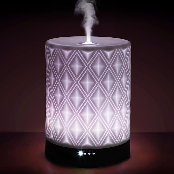 Earnest Living Essential Oil Diffuser for Large Room White Ceramic 250ml Aromatherapy Diffuser with 4 Timers 7 Night Lights and Auto Off Function for Home Gift