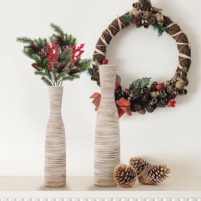 ALMA 13" Tall White Ceramic Vase for Table Centerpiece,Small Flower Vase for Roses,Thin Bowl Vase for Home Decor Living Room, Boho Bathroom,Beachy Room,Coatsal Bedroom,Modern Office Decor