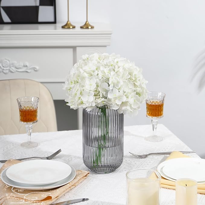 Ribbed Glass Vase, Black Flower Vase for Bouquet, Glass Vases for Flowers, Modern Vases for Living Room, Bedroom, Kitchen, Dining Table, Office, Wedding, 8.6 Inches