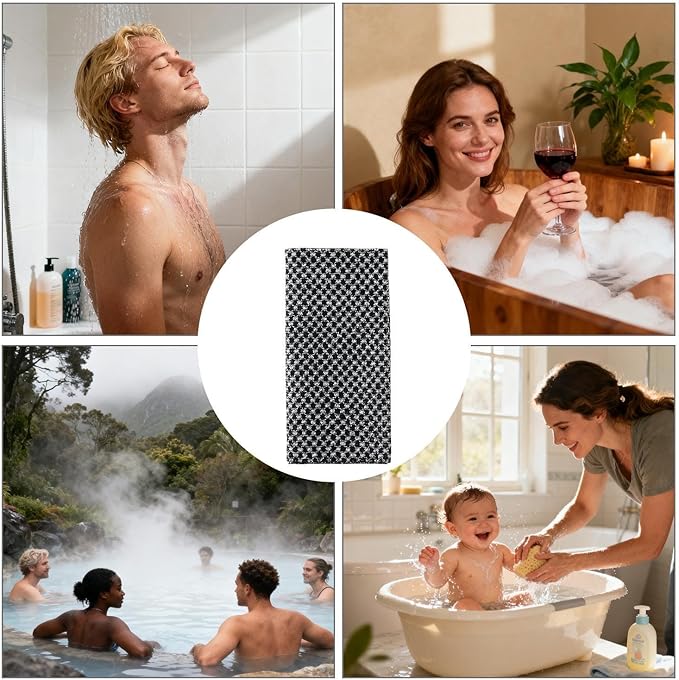 Quick Drying Bath Towel, Gentle Skin, Super Absorbent Cotton, Extendable Back Brush, Home Spa Accessory for Bathroom Shower Sauna Indoor Daily Use Family Adults Kids