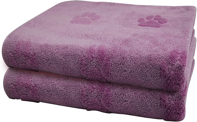 JML Microfiber Bath Towel for Kids, Pet Towels for Drying Dogs Cats, Super Absorbent and Soft Fleece Pet Grooming Blanket for Shower & Bath Supplies, 2 Pack, 40" x 27.5", Purple