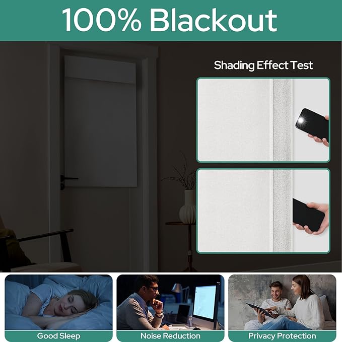 HOMEIDEAS 100% White Linen Blackout French Door Curtains, Privacy Door Window Curtains, 30 X 40 Inch Room Darkening Blinds, Thermal Insulated Shades for Bedroom, 1 Panel