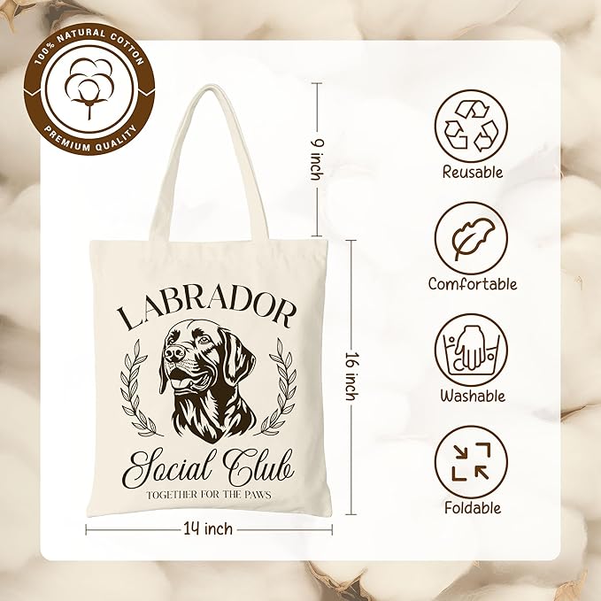 Dog Social Club Canvas Tote Bag, Travel & Daily Use, 16x14 Inch