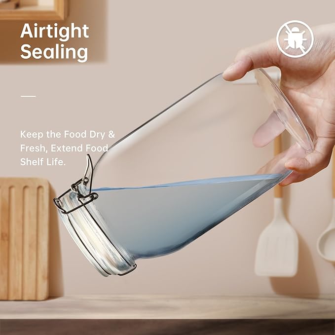 Glass Jars with Airtight Lid Set of 6, 17 floz Wide Mouth Mason Jars with Clamp Lids,Glass Sealed Jars with Air Tight Lids, Best for Kitchen & Pantry Food Storage