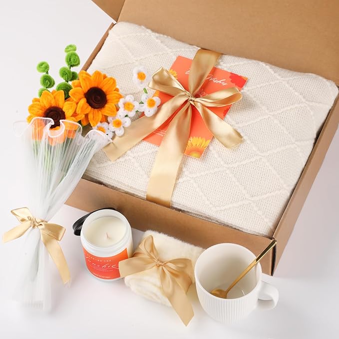 Gift Baskets for Her, Unique Birthday Gifts for Women, Best Friend Birthday Gifts Set, Get Well Soon Gift Box, Sending Sunshine, Sunflower, Thinking of You Care Package
